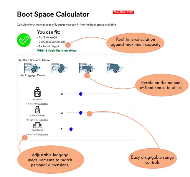 car boot space calculator